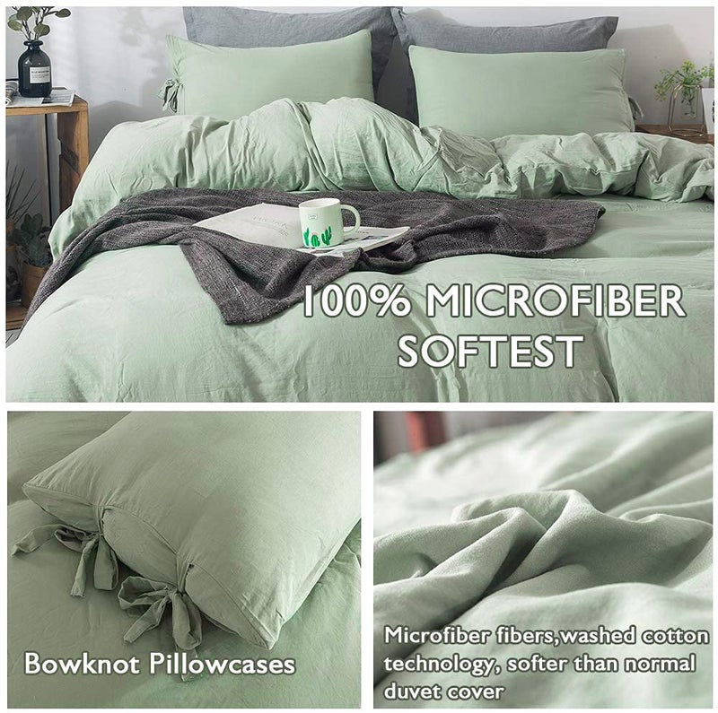 annadaif Sage Green Duvet Cover Full Size, 3 Pieces Soft Washed Microfiber Duvet Cover Set, Comforter Cover with Bowknot Bow Tie (1 Duvet Cover 79x90 Inch, 2 Pillowcases) Easy Care Bedding Set - Image 4